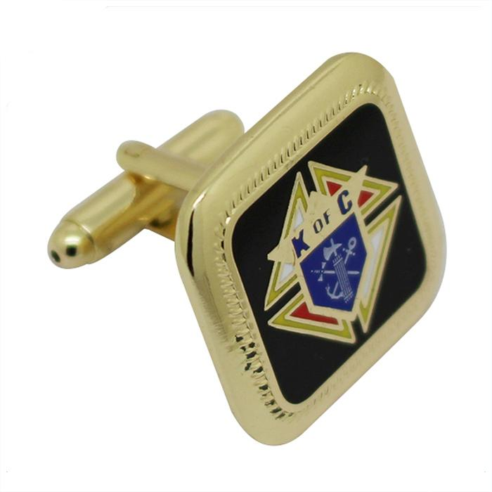 Abotoaduras de metal esmaltado duro em formato quadrado dourado