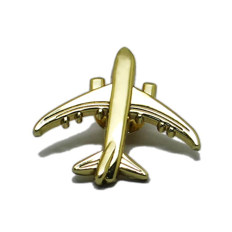 Alfinete de lapela de metal de avião 3D dourado e prateado