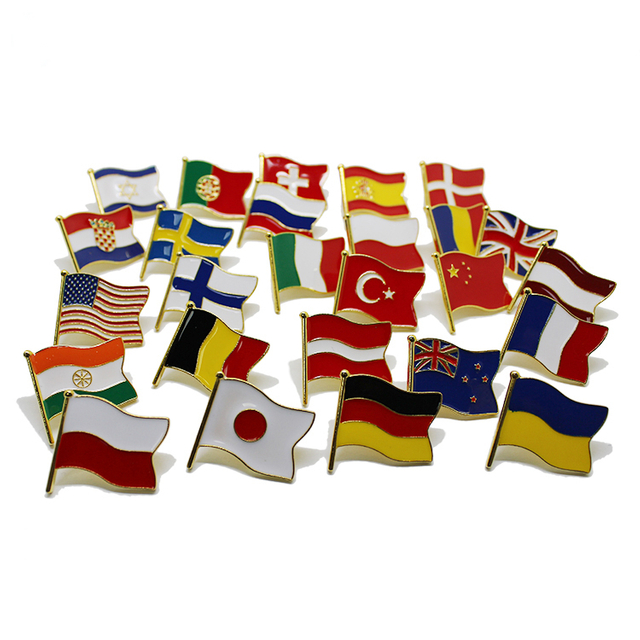 Alfinete de lapela da bandeira do país em esmalte macio de metal