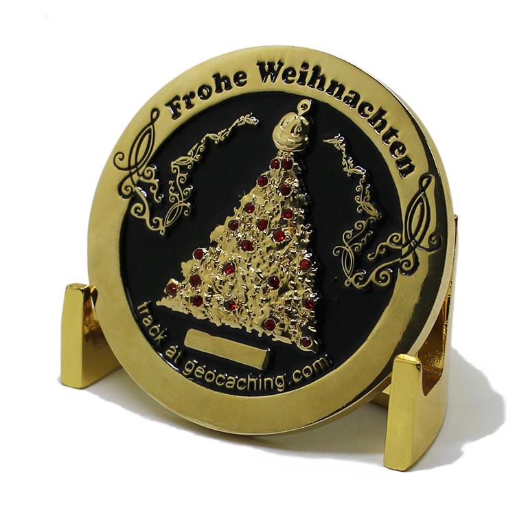 Moeda de ouro de metal de Natal de esmalte macio de cristal personalizado