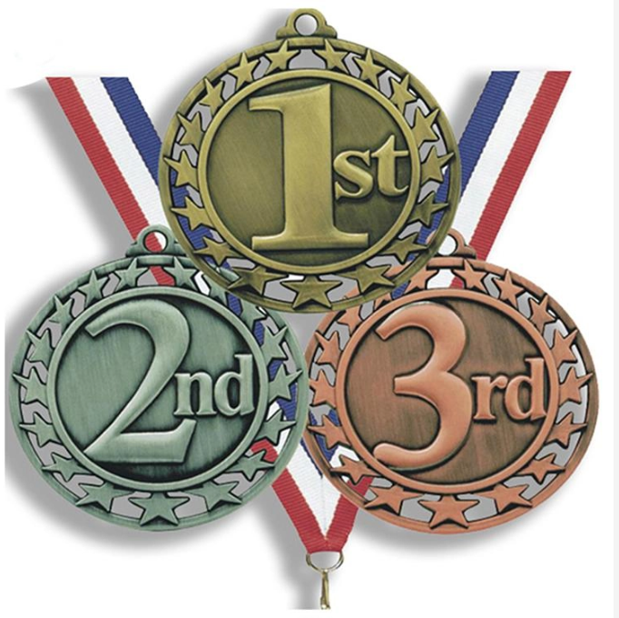 1ª 2ª 3ª Medalha Esportiva de Prêmio de Metal Personalizado de Lembrança em Branco