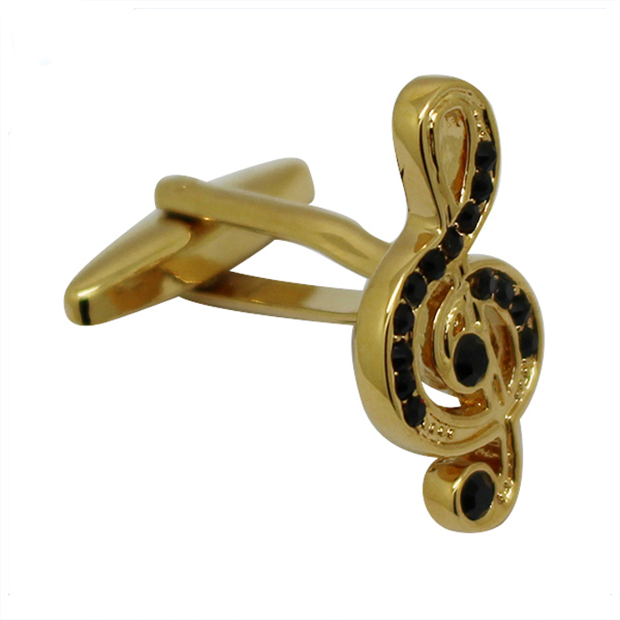 Abotoaduras de metal com notas musicais de cristal banhado a ouro