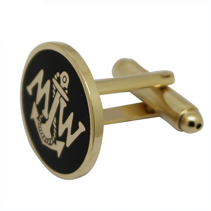 Abotoaduras de metal marinho em formato redondo dourado