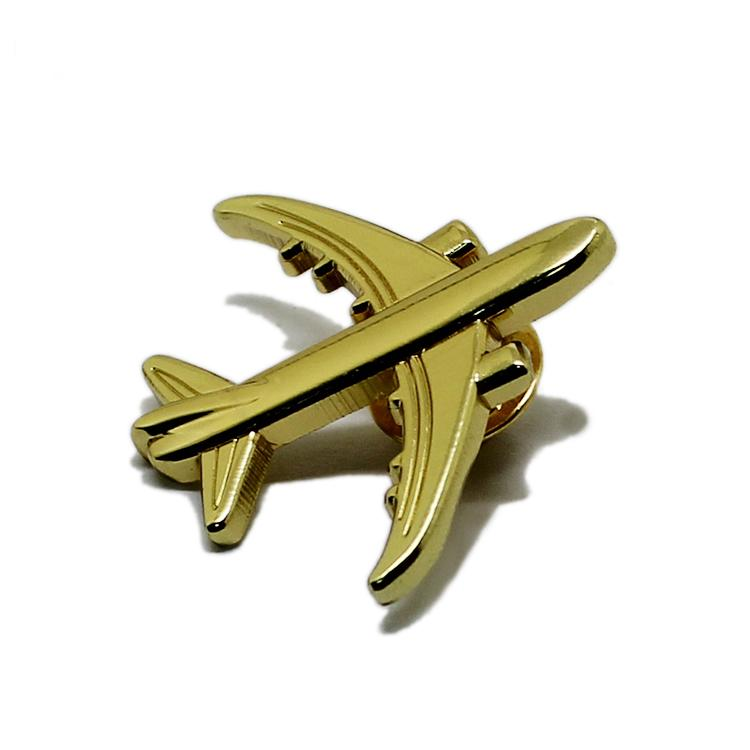 Alfinete de lapela de metal de avião 3D dourado e prateado