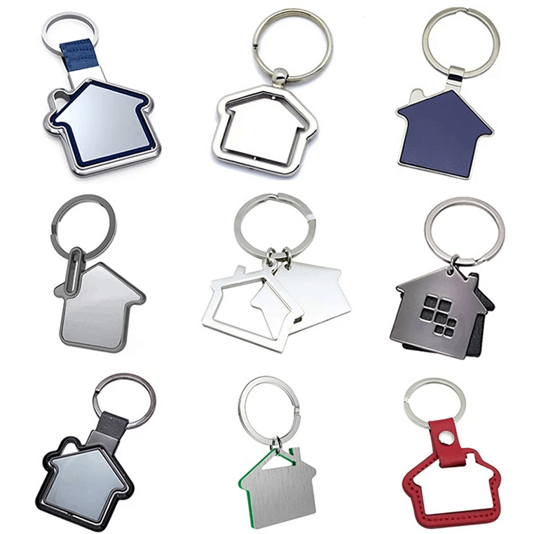 Chaveiros de metal personalizados em formato de casa