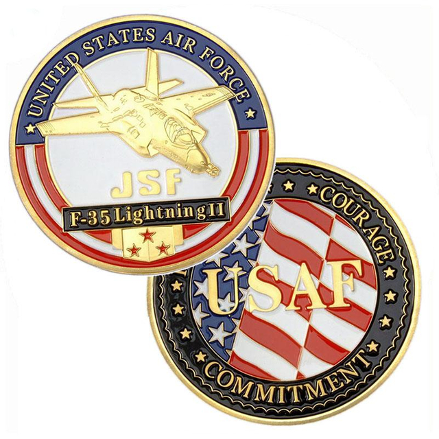 Moeda de desafio de esmalte macio militar da USAF em ouro 3D