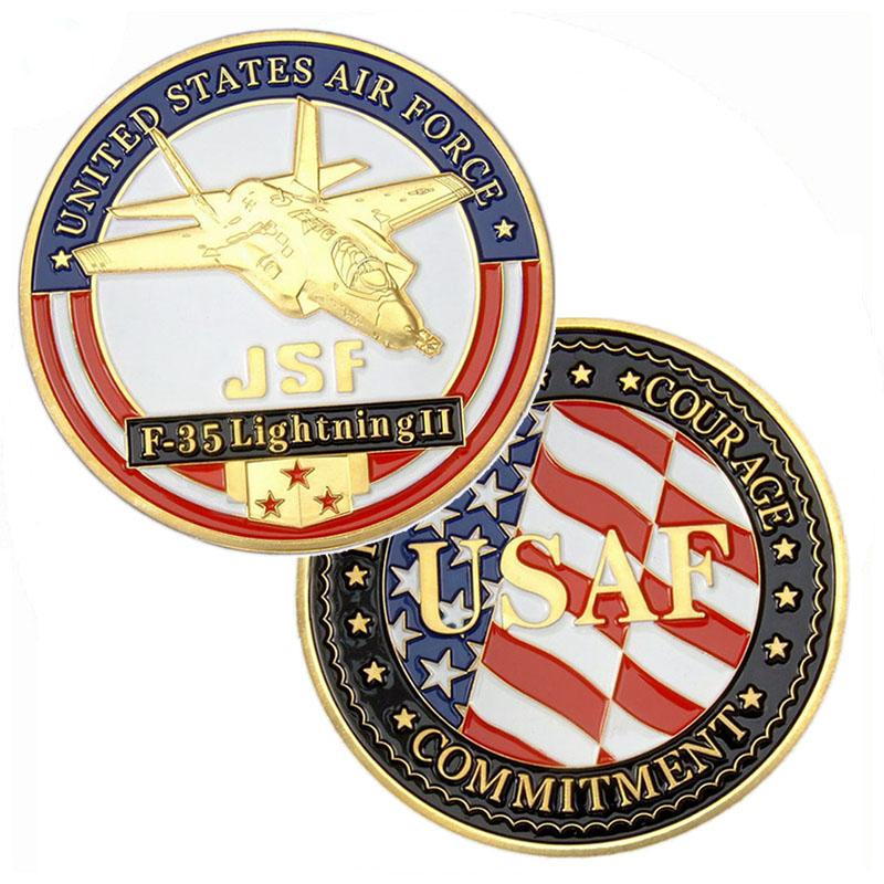 Moeda de desafio de esmalte macio militar da USAF em ouro 3D