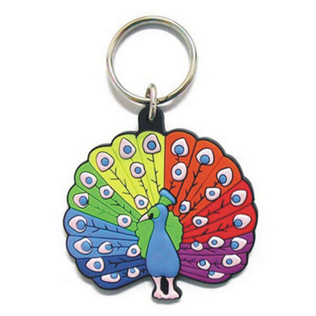 Chaveiros de PVC macio de pavão animal colorido de fábrica