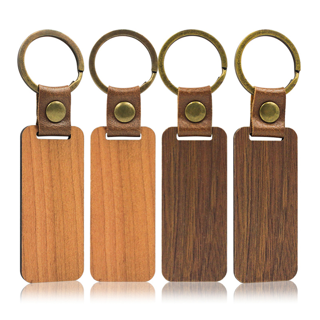 Chaveiros de madeira de madeira de couro retangular em branco personalizado personalizado