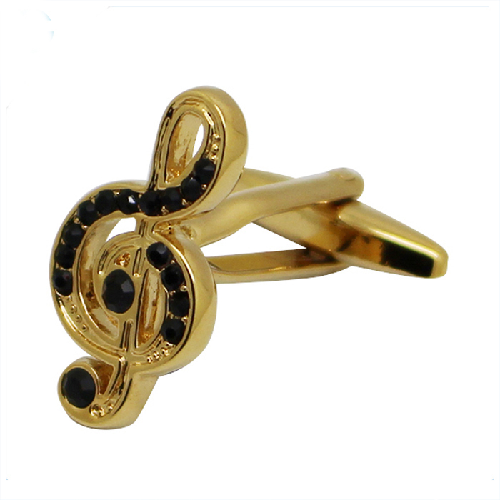 Abotoaduras de metal com notas musicais de cristal banhado a ouro