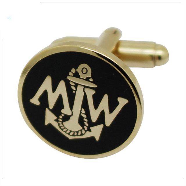 Abotoaduras de metal marinho em formato redondo dourado