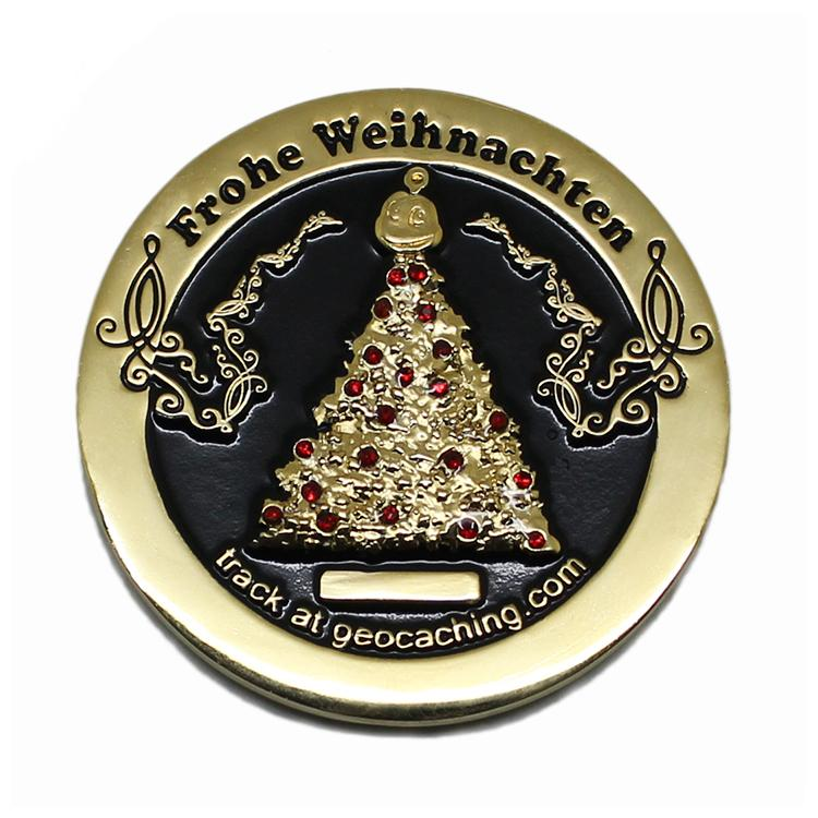 Moeda de ouro de metal de Natal de esmalte macio de cristal personalizado