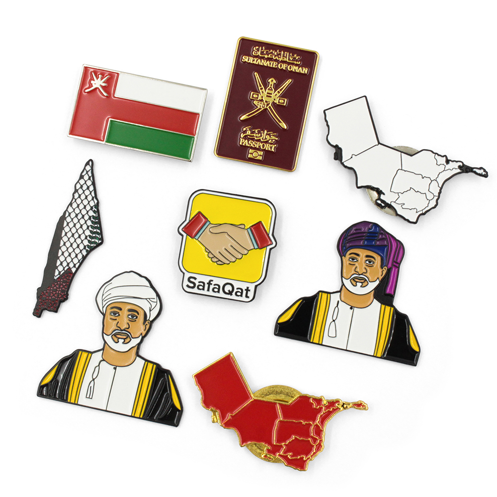 Emblema de pino magnético de mapa de bandeira de Omã em esmalte macio feito sob medida