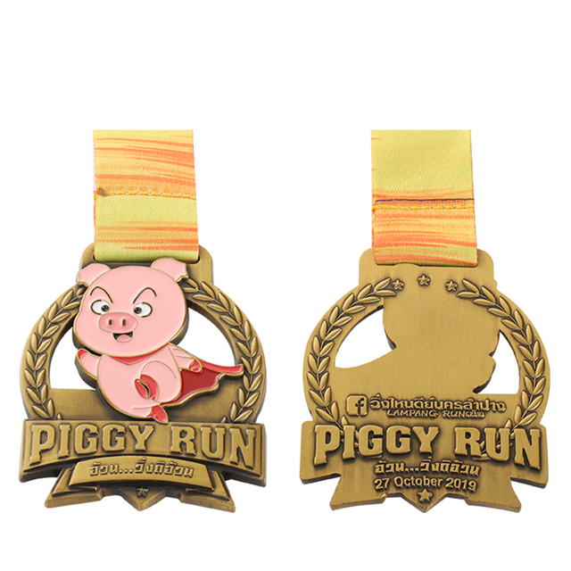 Medalhas personalizadas de corrida Piggy Run nos Estados Unidos em ouro cross country
