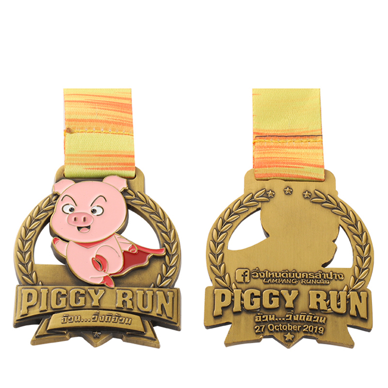 Medalhas personalizadas de corrida Piggy Run nos Estados Unidos em ouro cross country