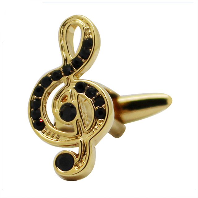 Abotoaduras de metal com notas musicais de cristal banhado a ouro
