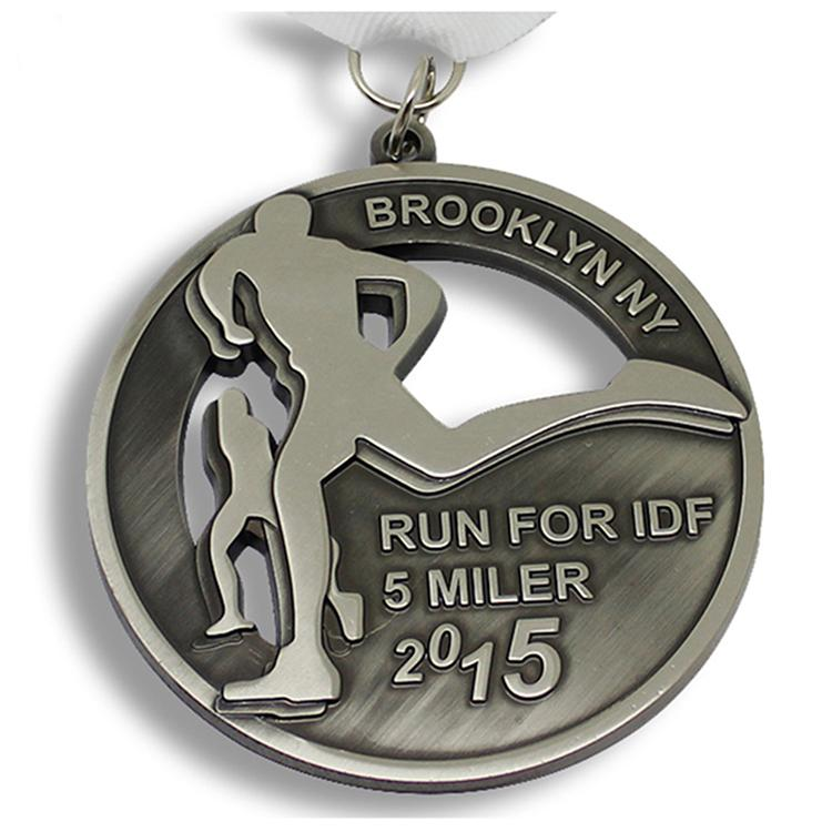 Medalha esportiva de corrida de metal personalizado de níquel antigo