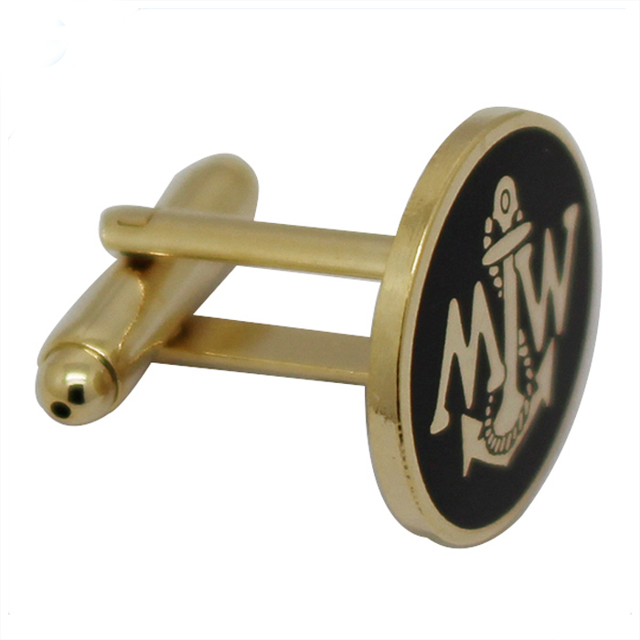Abotoaduras de metal marinho em formato redondo dourado