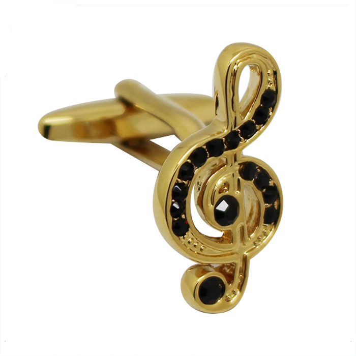 Abotoaduras de metal com notas musicais de cristal banhado a ouro