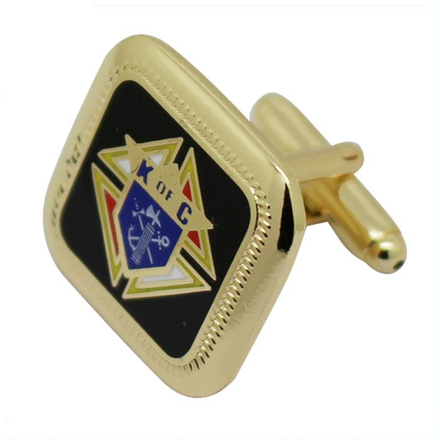 Abotoaduras de metal esmaltado duro em formato quadrado dourado