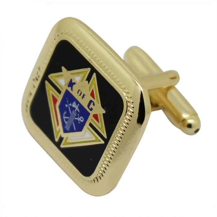 Abotoaduras de metal esmaltado duro em formato quadrado dourado