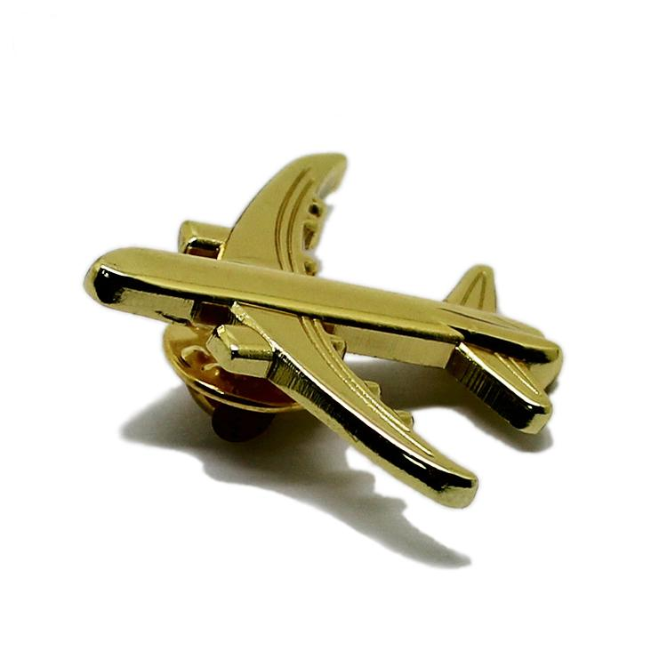 Alfinete de lapela de metal de avião 3D dourado e prateado